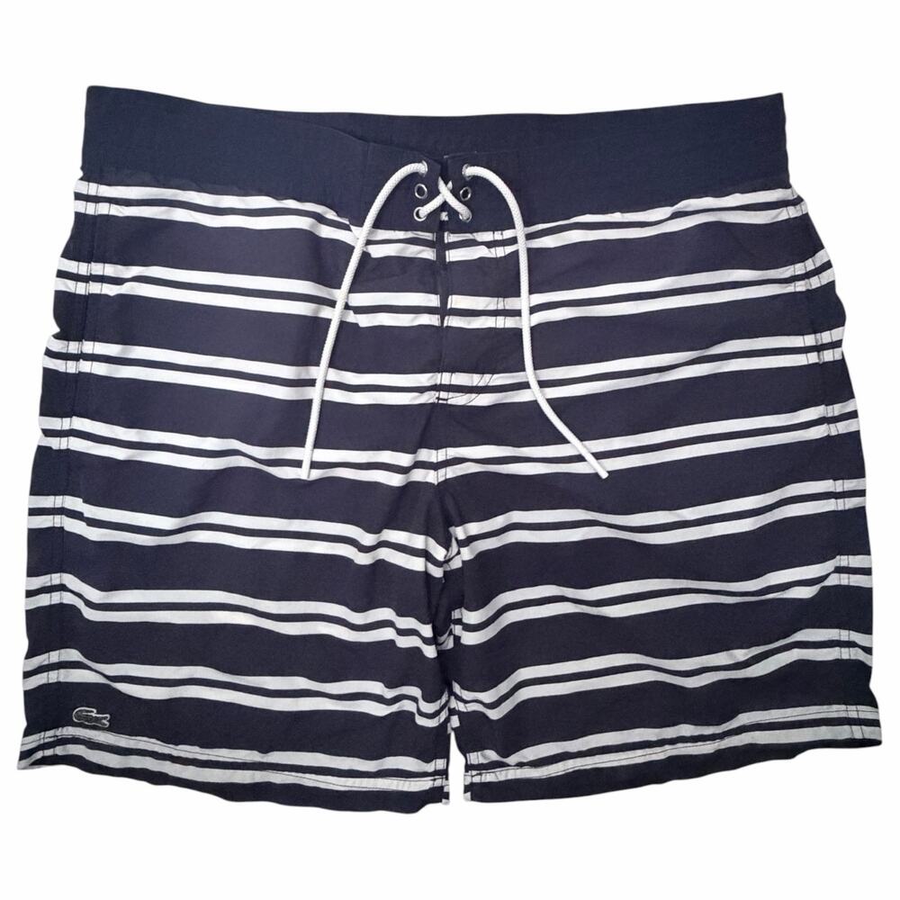 Lacoste Navy White Striped Swim Trunks Men's Large
